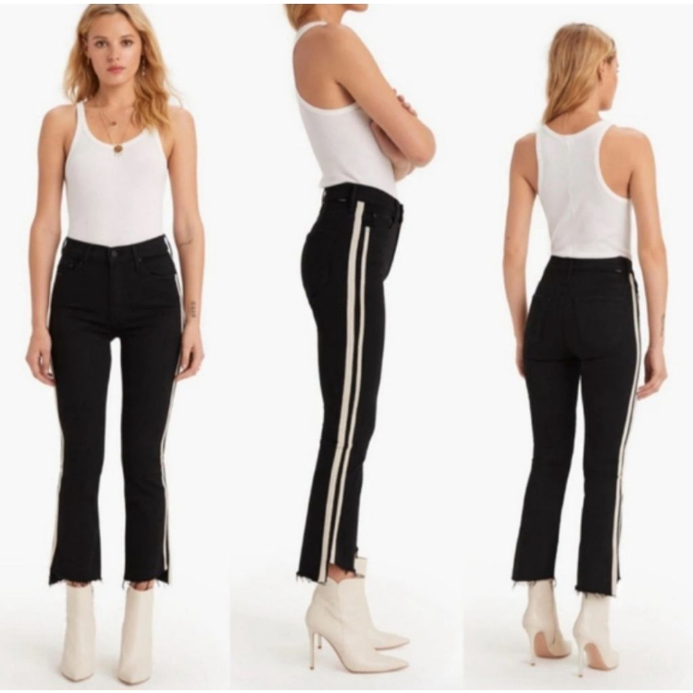 MOTHER Insider Crop Step Fray Jeans in Guilty Racer Black Side Stripe 92 Size 26